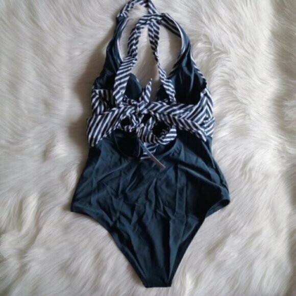 NEW Blue White Plus Size One Piece Size 0X Bathing Suit Swimsuit - Picture 4 of 6